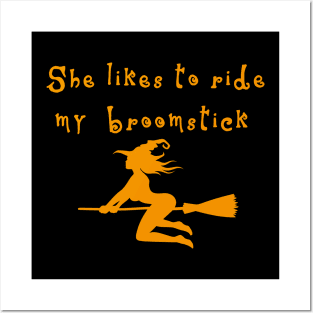 halloween couples She Likes My Broomstick Posters and Art